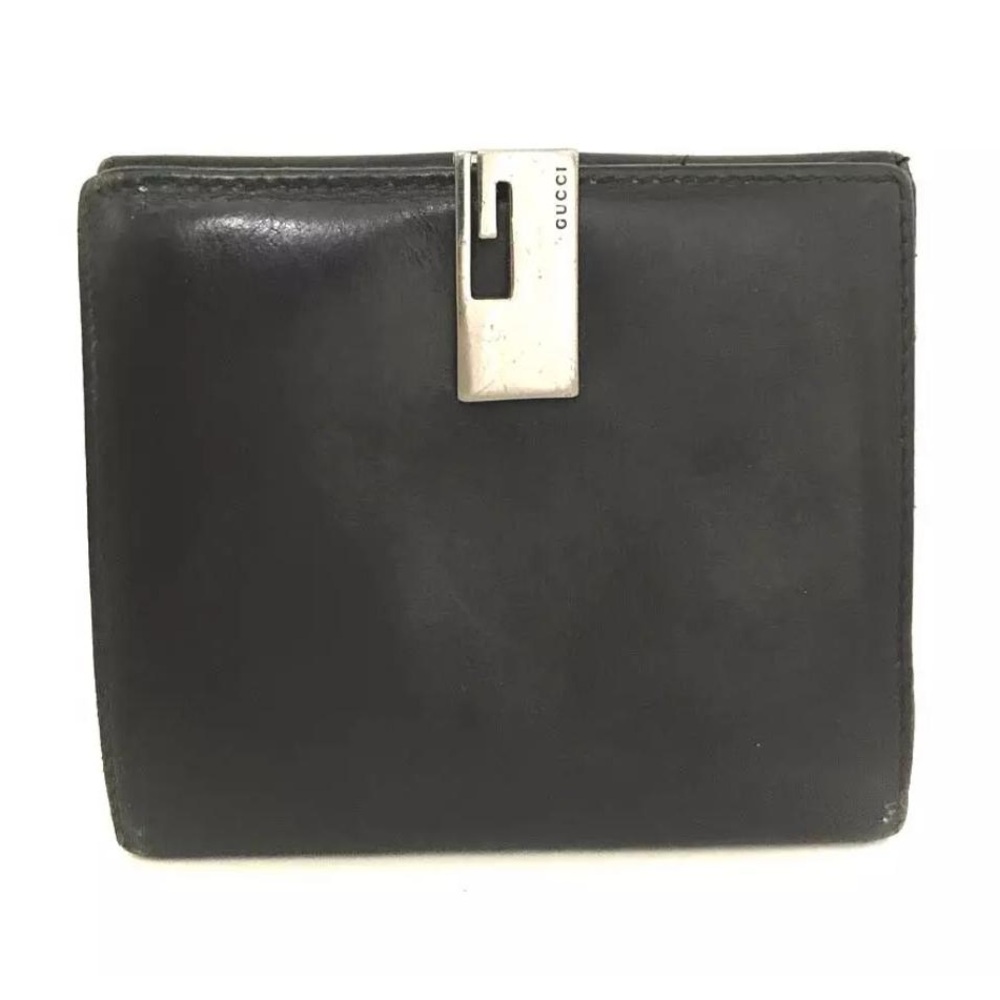 Gucci G logo clip leather bifold wallet